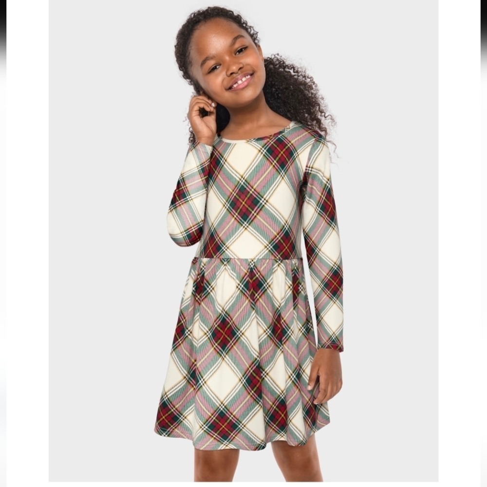 The Children's Place Holiday Plaid Long Sleeve Skater Dress Size XXL